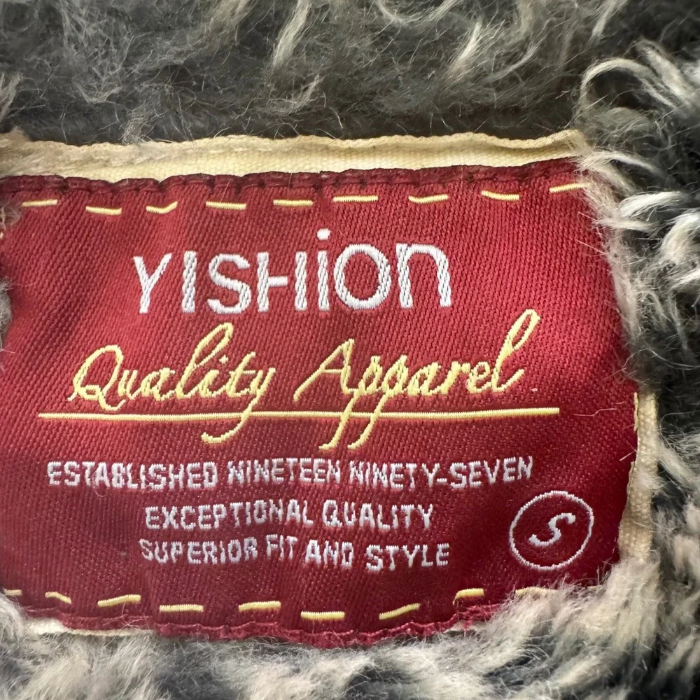Y2K YISHION Red Reindeer Fair Isle Knit Hoodie Faux Fur Lined girl sz S‎ Holiday